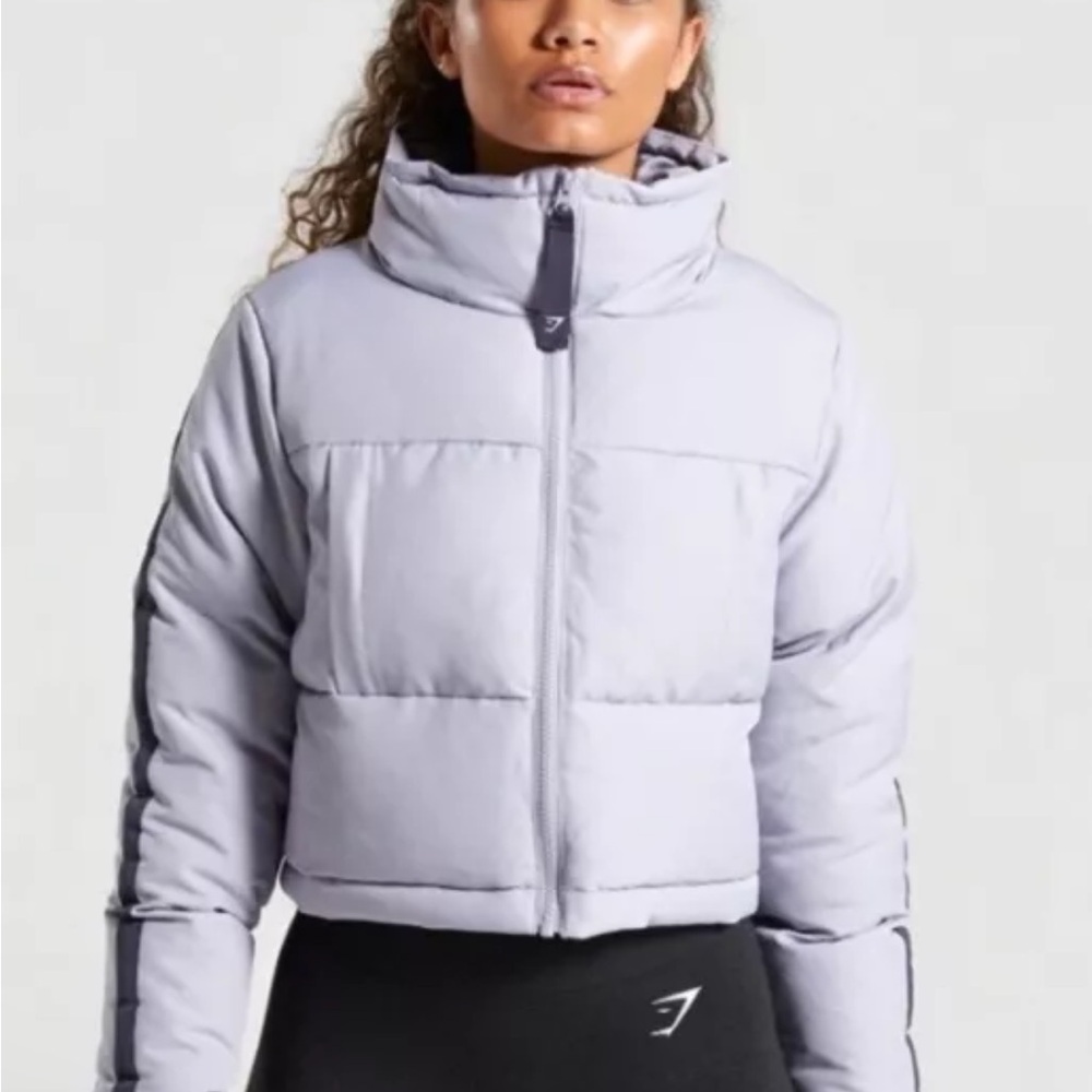 Gymshark Puffer Cropped Jacket Lilac Grey   Small